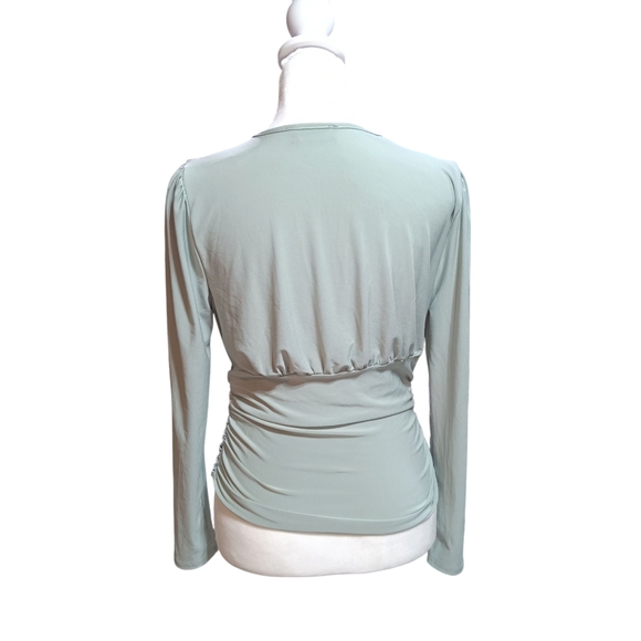 NWT Mynta Elegant Blouson Blouse in Light Green Women's S Petite Faux Wrap Top - Picture 4 of 10